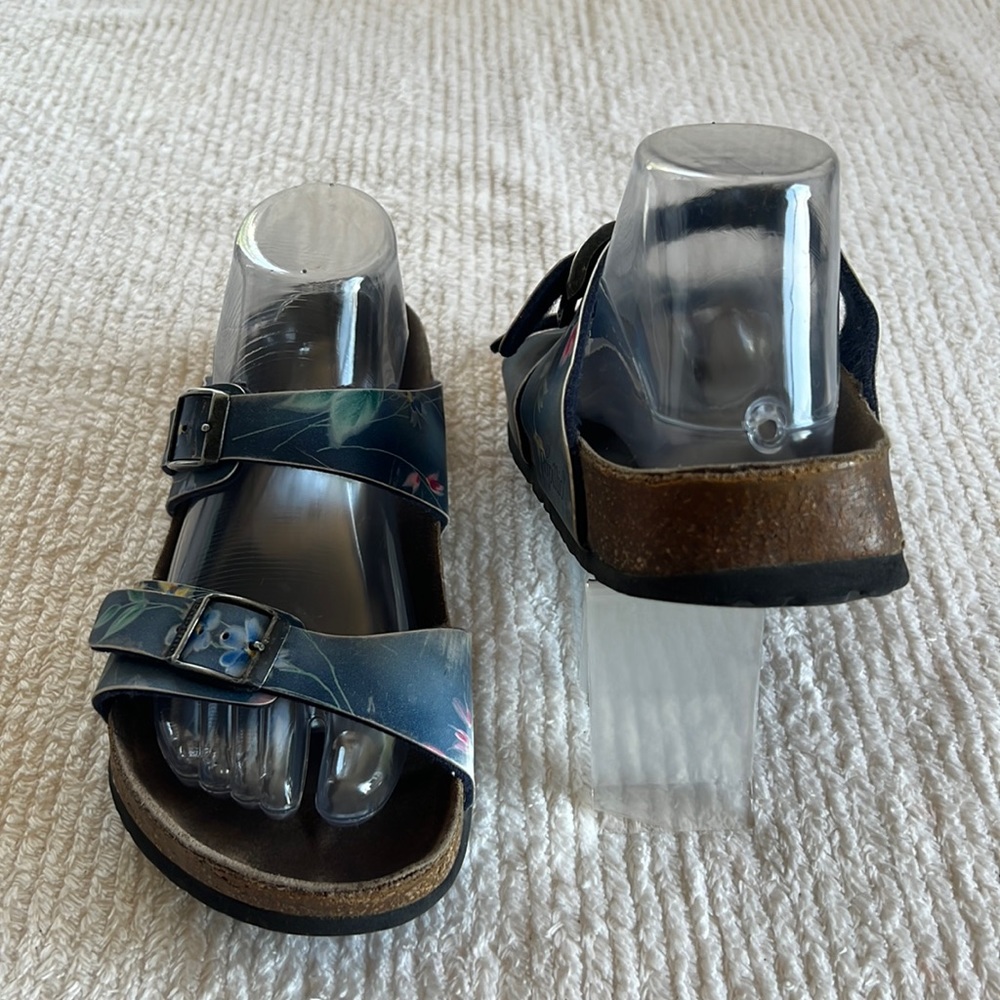 Birkenstock Papillio Sydney Blue Floral Double Strap Slip On Sandal Size 8- 81/2